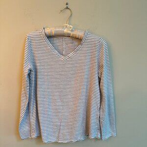 Eileen Fisher Petite Striped V-Neck Tee | Size PS | Organic Cotton | Coastal